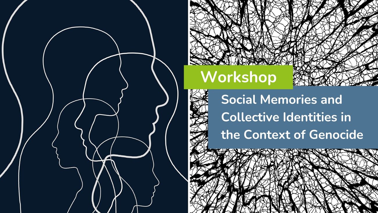 collage of two symbolic images; left: graphic with schemes of heads in profile; right: abstract pattern resembling a network