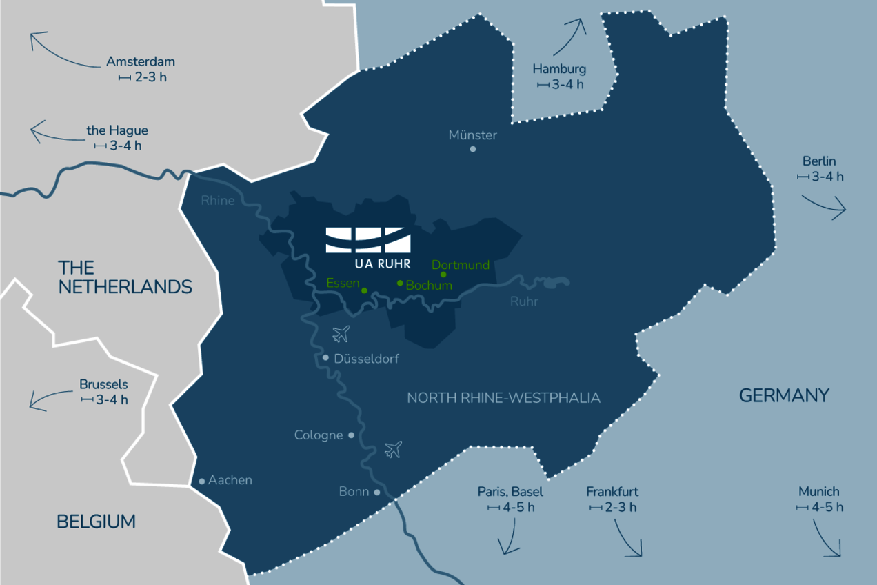 graphic map of location of Ruhr region and its surroundings