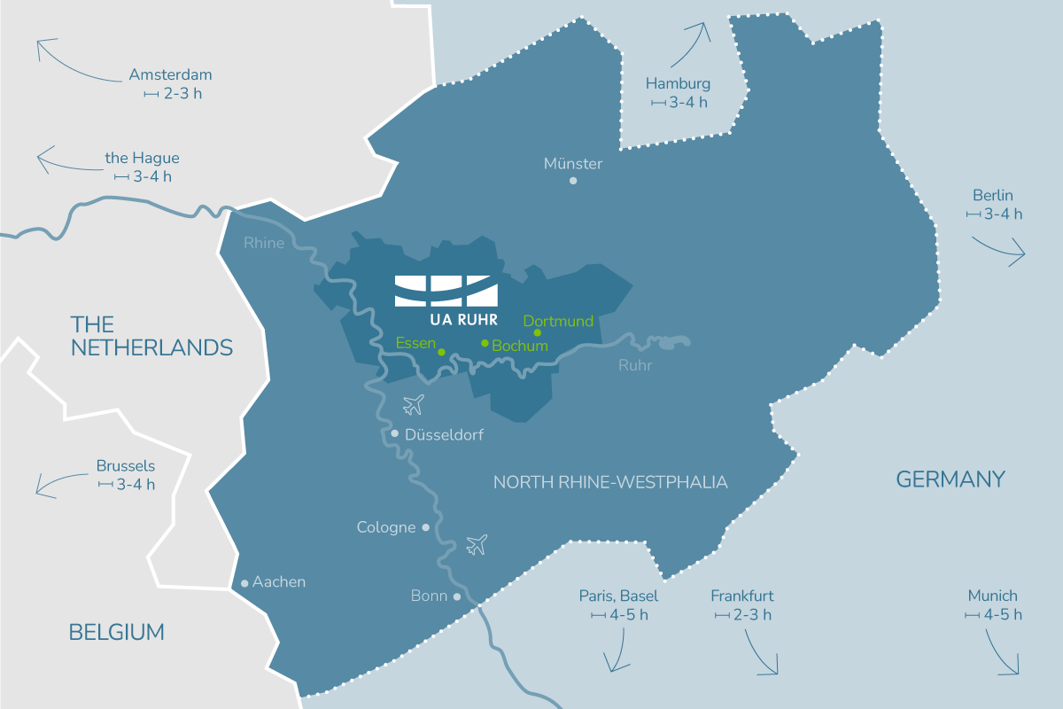 graphic map of location of Ruhr region and its surroundings