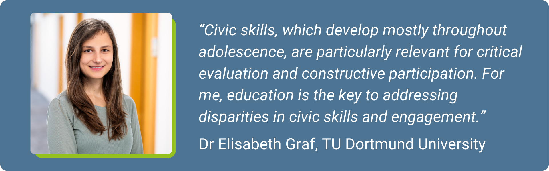 graphic with citation from the interview and a photo of Elisabeth Graf