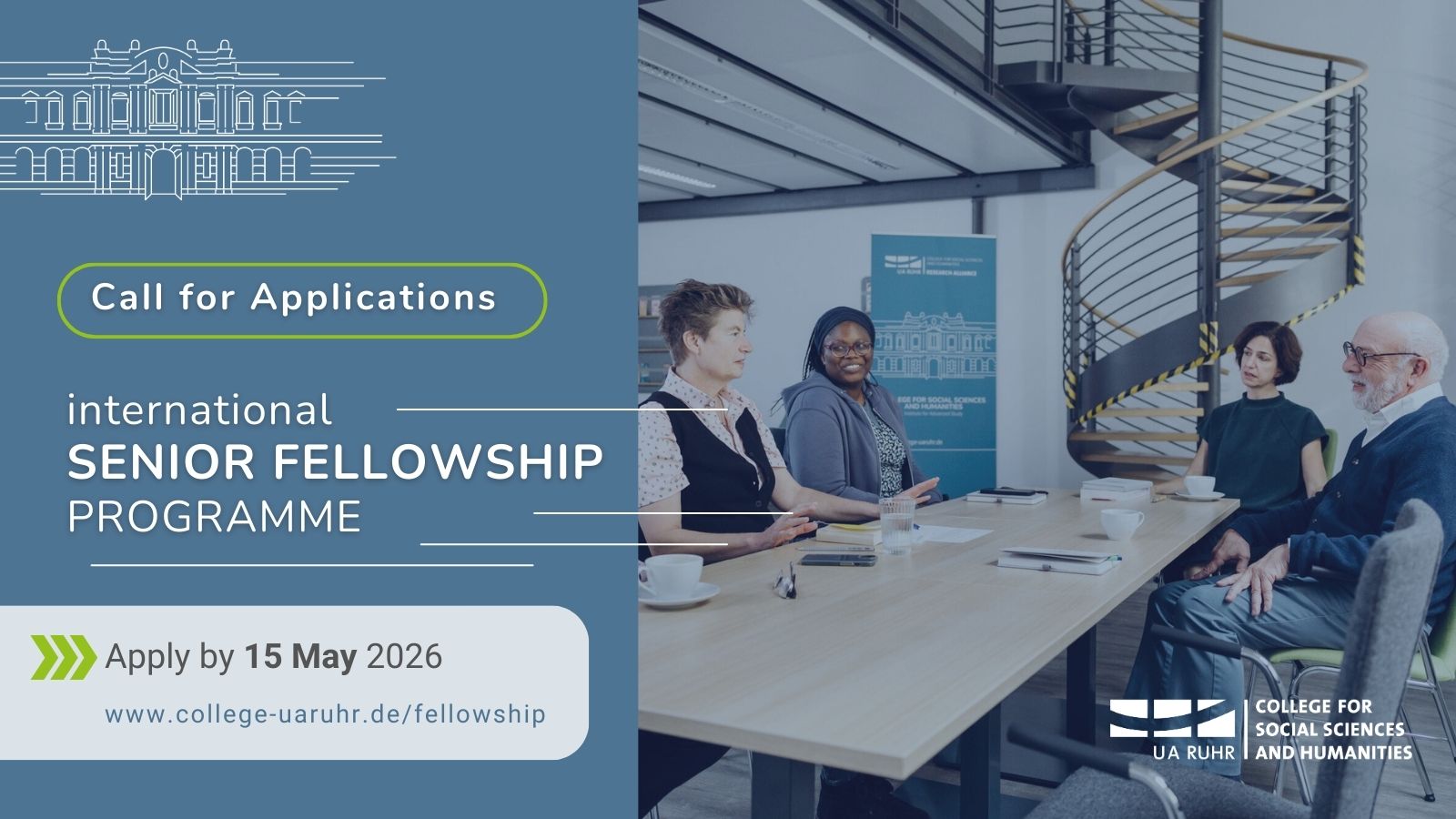 collage of picture with senior fellows and the application deadline